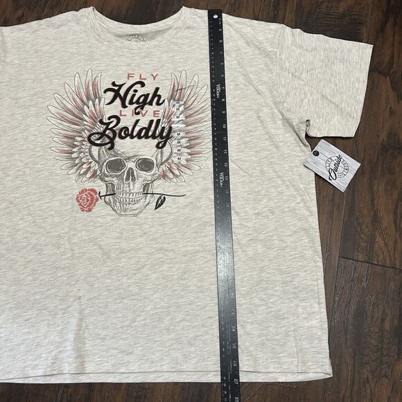 Fly High Live Boldly Skull Rose Graphic Women’s Medium Tshirt NWOT - Picture 2 of 6